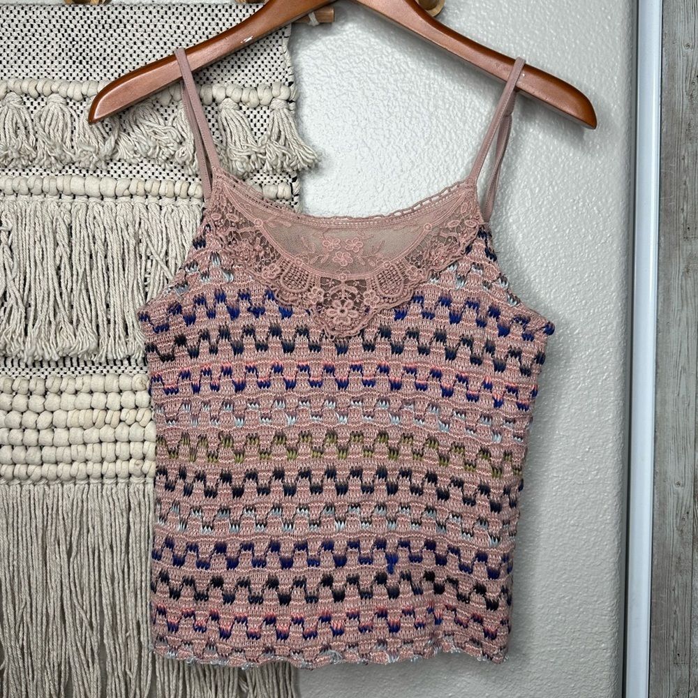 Free People Pink Crochet Knit Top